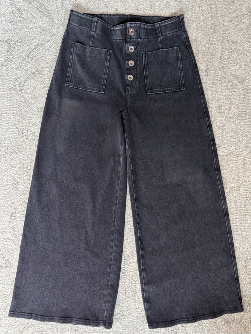 Halara Flex Pull On Wide Leg Cropped Jeans Faux Button High Rise Size 28
